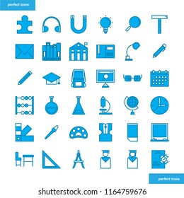 Education and learning Color Line Icons perfect pixel. Use for website, template,package, platform. Concept object UI,UX design.