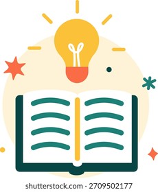 Educação e conceito de aprendizagem com livro e lâmpada estilo retro