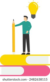 Education learning concept for creating ideas, skills training, reading books for use in work or business, improving literacy to support skills, flat vector illustration design