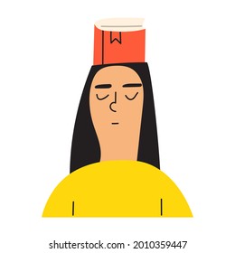 Education, learning concept. Girl with book in her head. Illustration on white background.