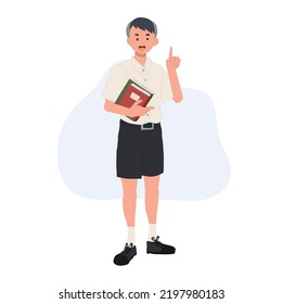 Education and learning concept. Happy Smiling thai student boy is holding books. Flat vector illustration.
