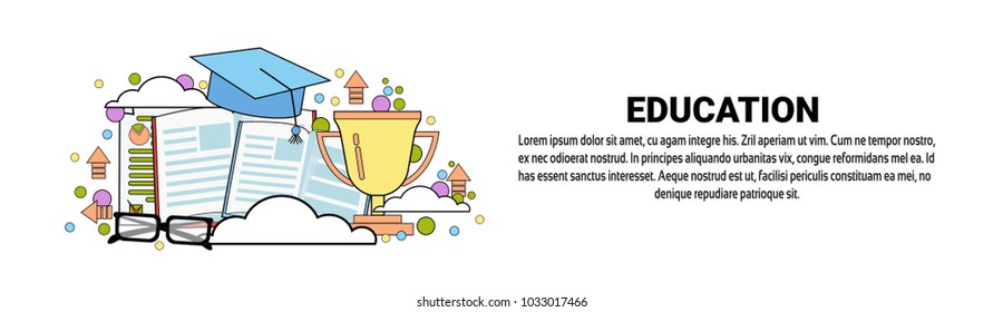 Education Learning Concept Horizontal Banner With Copy Space Flat Vector Illustration Stock vektor