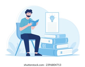 el concepto de aprendizaje educativo gusta de leer a la gente o los estudiantes estudian el concepto de tendencia ilustración plana