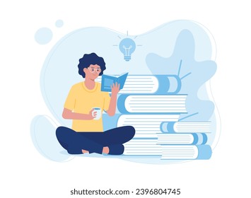 education learning concept likes to read people read or students study trending concept flat illustration