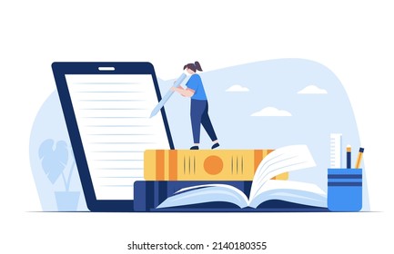 Education learning concept, love of reading. People reading or students studying and preparing for examination in Library. book lovers, readers, modern literature. Flat cartoon vector illustration.