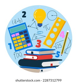 Education and Learning concept. Maths elements background. Modern vector illustration in flat style