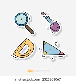 conjunto de iconos del doodle de educación y aprendizaje. e-learning o escuela online y webinar. Ilustración del vector