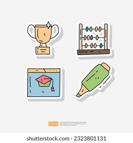 education and learning doodle icon set. E-learning or online school and webinar. Vector illustration