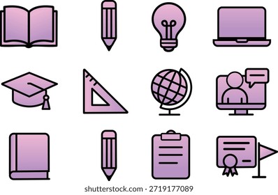 Educación y Aprendizaje Gradient Outline Icons Plantilla