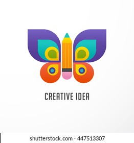 Education, learning icon - butterfly and pencil