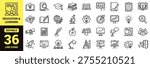 Education and learning icon set with academic tools, research, creativity, science, studying, teaching, achievement, and high‑ranking classroom elements in clean modern line‑art vector style