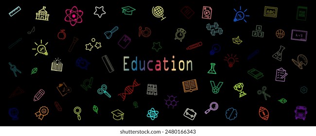 Education and learning icon set. colorful line flat icons. back to school.