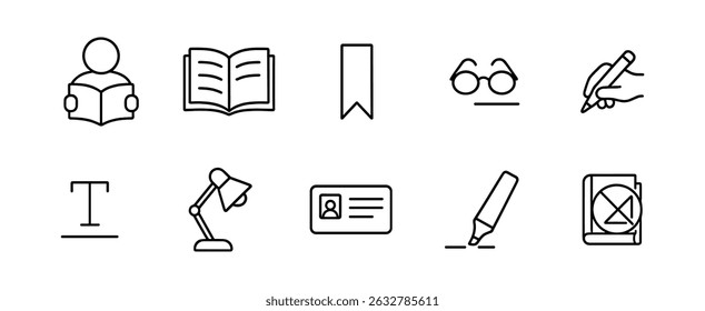 Education, learning icon set - line style, study, book, reading, tools, academic symbols