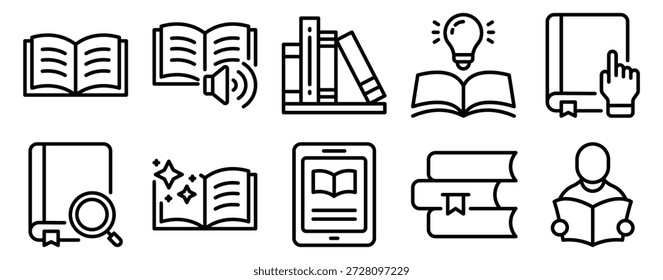 Ícone de aprendizado de educação definir estilo de linha ilustrando o ensino do conhecimento de estudo e conceito de desenvolvimento acadêmico para escolas e educação digital.