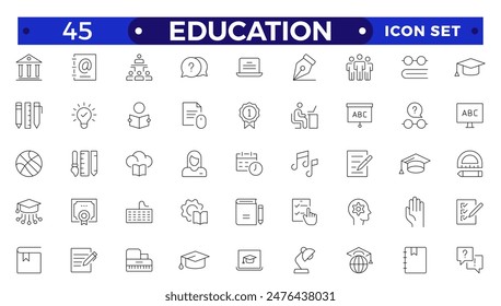 Education and learning icon set Outline vector icons related with education, success, academic subjects and more.
