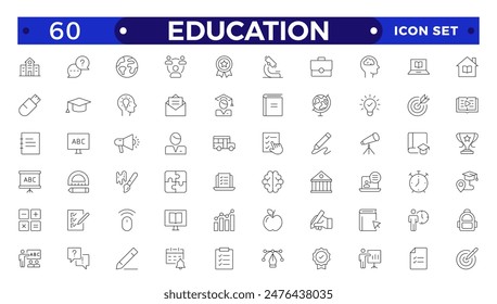 Conjunto de iconos de Educación y aprendizaje Iconos vectoriales de esquema relacionados con la educación, el éxito, las materias académicas y más.
