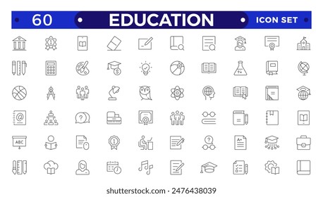 Conjunto de iconos de Educación y aprendizaje Iconos vectoriales de esquema relacionados con la educación, el éxito, las materias académicas y más.
