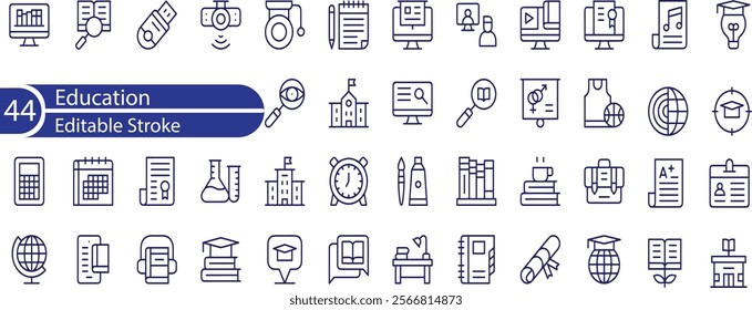 Education and learning icon set Outline vector icons related with education, success, academic subjects and more.