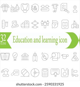 Education and learning icon set Outline vector icons related with education, success, academic subjects