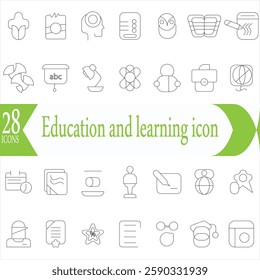 Education and learning icon set Outline vector icons related with education, success, academic subjects