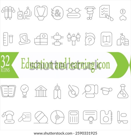 Education and learning icon set Outline vector icons related with education, success, academic subjects