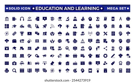 Education and learning icon set. Solid vector icons related to education, success, academic subjects, and more. 
