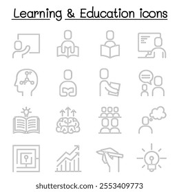 Education  Learning icon set in thin line style