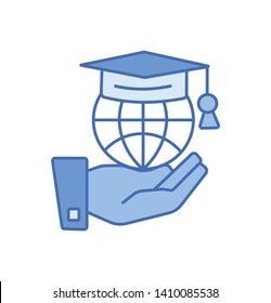 Education learning icon- vector graduation cap  and web sign on the hand 