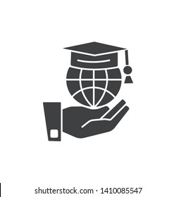 Education learning icon- vector graduation cap  and web sign on the hand 