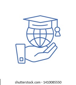 Education learning icon- vector graduation cap  and web sign on the hand 