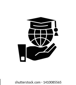 Education learning icon- vector graduation cap  and web sign on the hand 