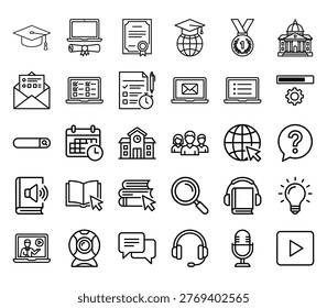 Education and learning icons collection with magnifying glass question mark light bulb education learning knowledge