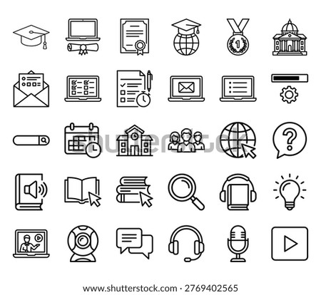 Education and learning icons collection with magnifying glass question mark light bulb education learning knowledge