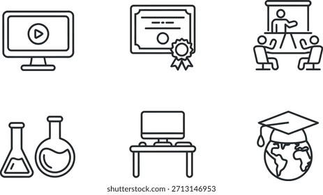 Iconos de Educación y aprendizaje que representan varios conceptos