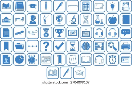 Icons für Bildung und Lernen Set enthält Innovation, intelligentes Denken, Lernen, geniale Ideen, Kreativität, Bildungsbücher, Leistung, Gehirne, Brainstorming und Graduierung. Vektorgrafik