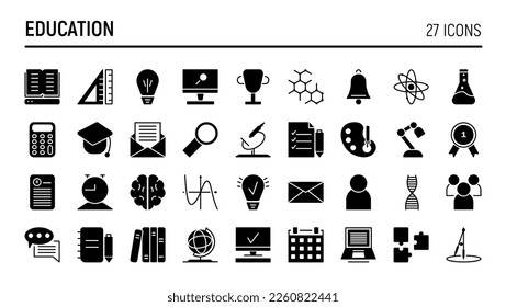 Iconos de educación y aprendizaje. Iconos de educación, escuela, aprendizaje de golpes editables. Ilustración del vector