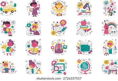 Ilustrações De Educação E Aprendizagem Ilustração De Vetor. Modelo de design de símbolo de ilustração para elemento de interface do usuário móvel da Web.