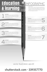 Education and learning. Infographic with pencil. Vector black and white design template.