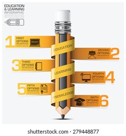 Education And Learning Infographic With Spiral Tag Pencil Step Diagram Vector Design Template