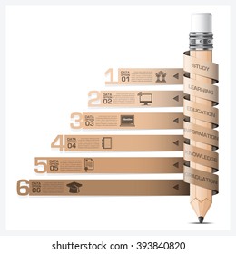 Education And Learning Infographic With Spiral Tag Pencil Diagram Vector Design Template