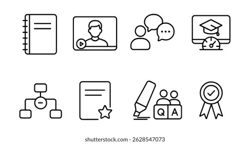 Education, learning line icon set - online classes, study tools, academic symbols