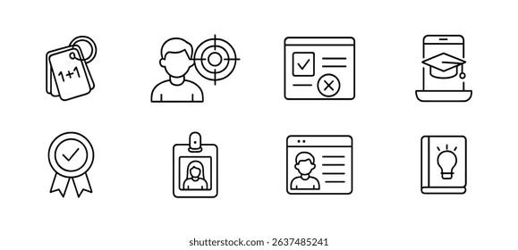 Education and learning line icon set: academic tools, online classes