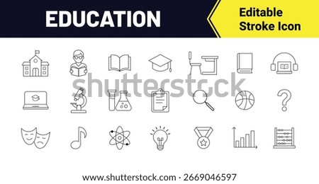 Education and Learning line icon set.  School, Book,  Science, Learning, Knowledge editable stroke icons. Vector illustration 