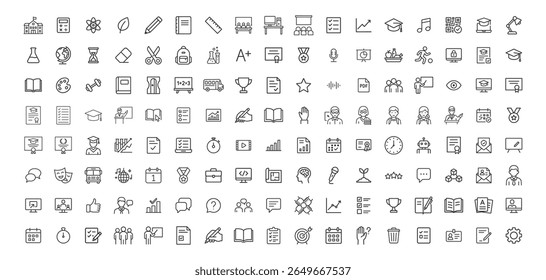 Education and learning line icons set. School minimalist black line 136 icon set. Vector