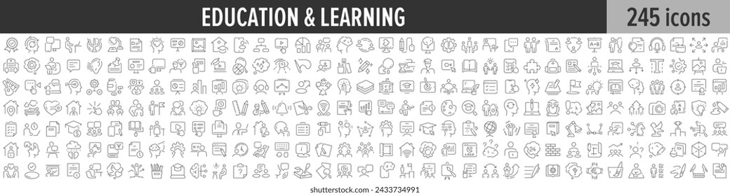 Education and Learning linear icon collection. Big set of 245 Education and Learning icons. Thin line icons collection. Vector illustration