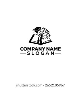 Education and Learning Logo with Graduate and Child on Book