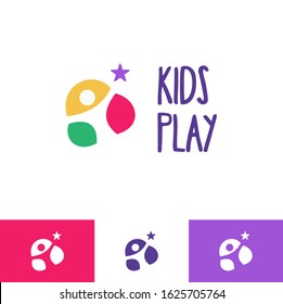 Education learning logo template modern vector abstract design concept hand kids reaching star play toys icon emblem for courses classes schools baby care