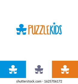 Education learning logo template modern vector abstract design concept puzzle kids parent play toys icon emblem for courses classes schools baby care