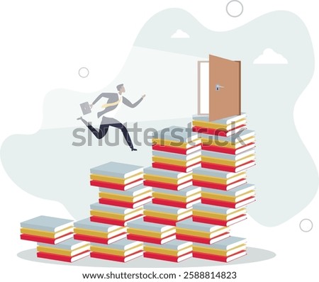 Education or learning for new opportunity, wisdom or knowledge to open door to success, solution, growth or career learning concept,.flat character life .