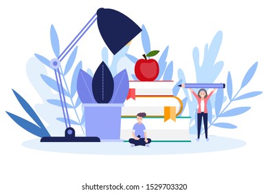 Education and learning online web  page.Flat vector illustration isolated on white background. Can use for web banner, infographics, web page.